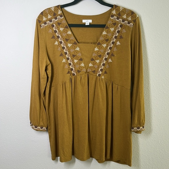 J. Jill Embroidered Boho Tunic Top Size M Cotton Tencel Blend - Picture 5 of 10